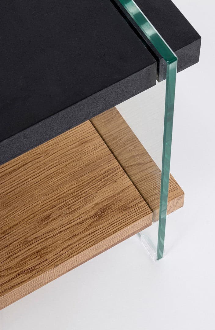 Tavolino "Line wood" vetro laterale e piani in MDF per arredamento in Console e tavoli da divano Decor Space - Altamura, commercioVirtuoso.it