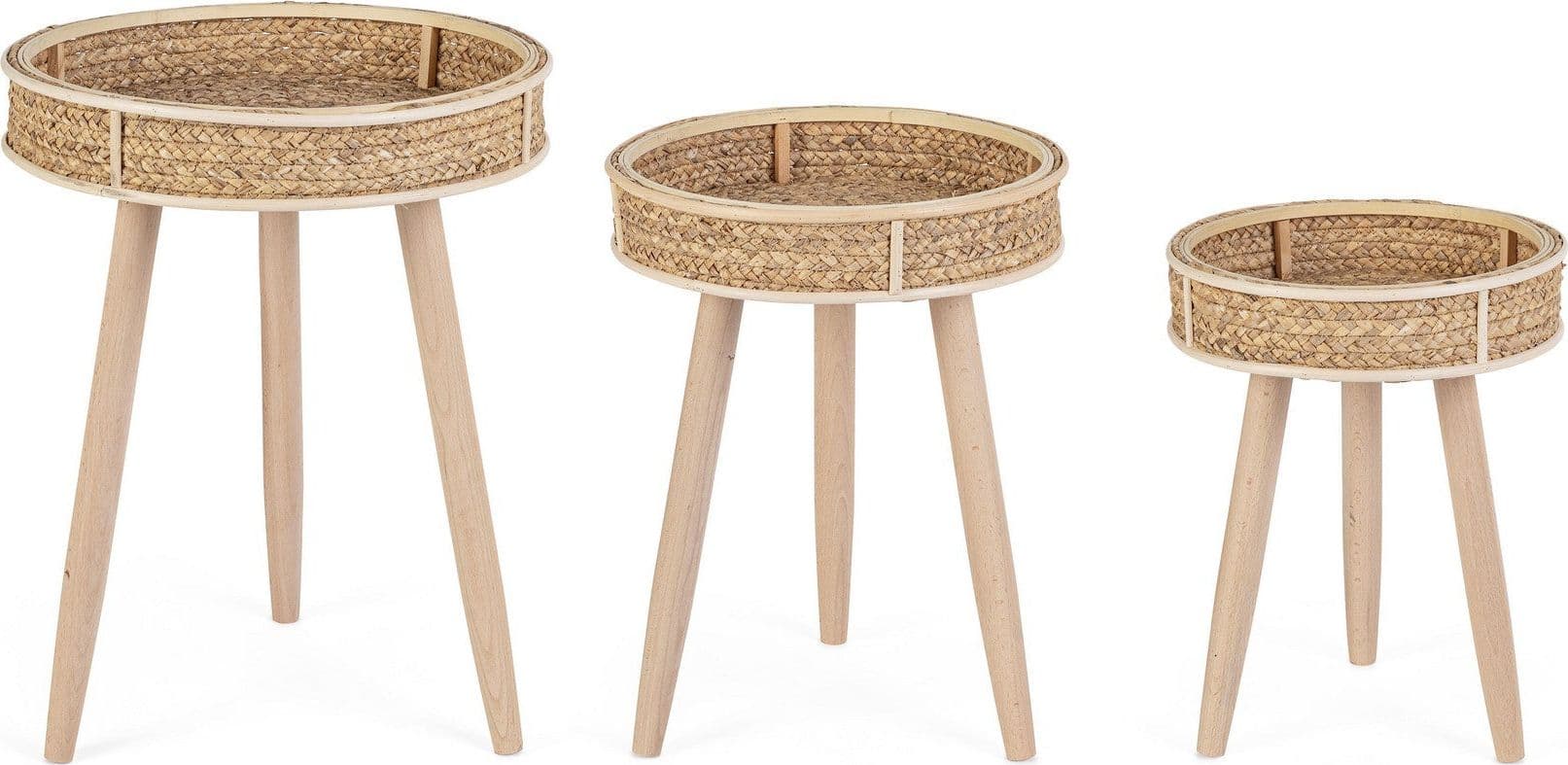 Tavolino "Clevon" struttura in materiale vegetale e rattan per arredamento set da 3 in Console e tavoli da divano Decor Space - Altamura, commercioVirtuoso.it