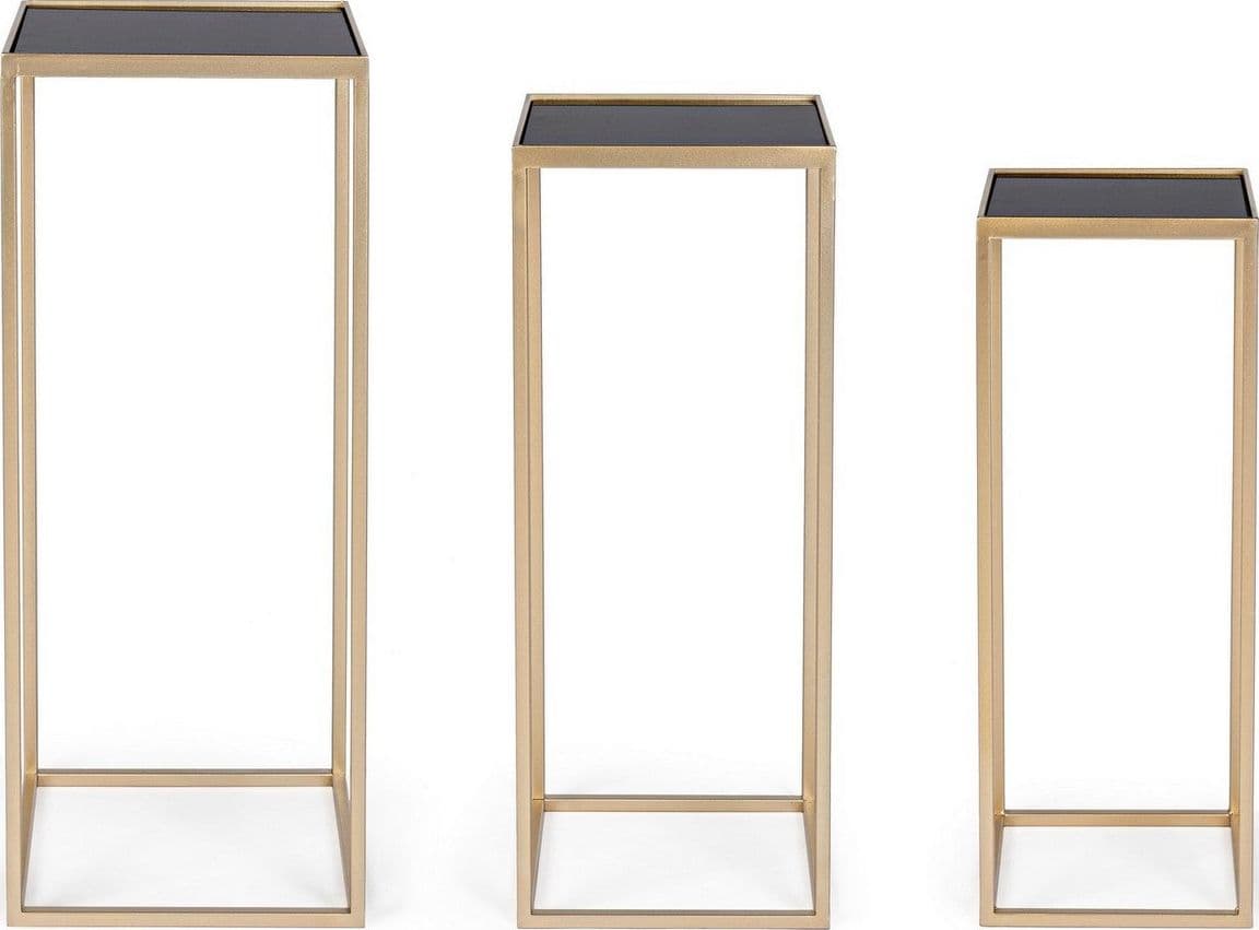 Tavolini "Nucleos" in acciaio e piano in vetro per arredamento set da 3 in Console e tavoli da divano Decor Space - Altamura, commercioVirtuoso.it