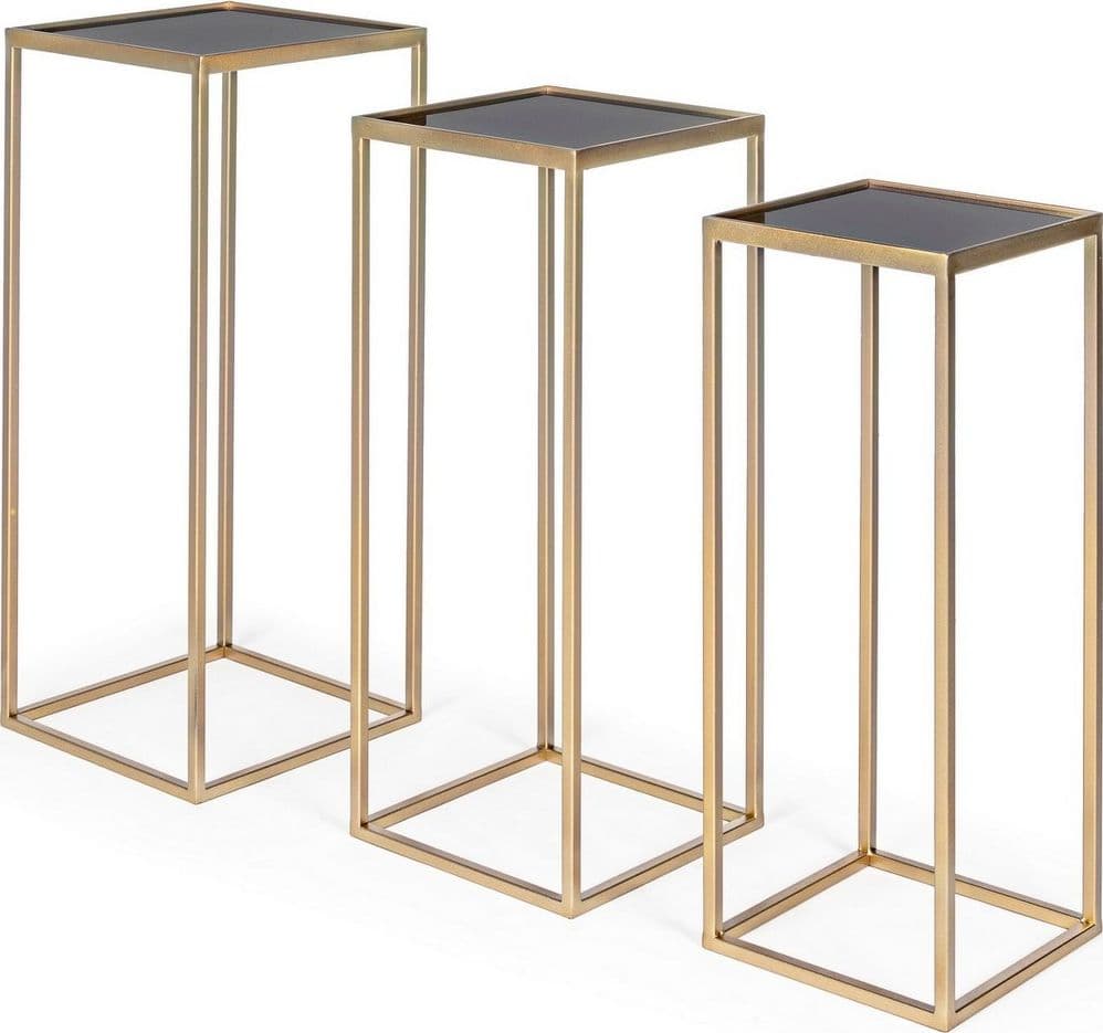 Tavolini "Nucleos" in acciaio e piano in vetro per arredamento set da 3 in Console e tavoli da divano Decor Space - Altamura, commercioVirtuoso.it
