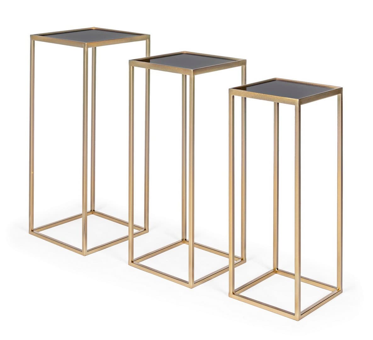 Tavolini "Nucleos" in acciaio e piano in vetro per arredamento set da 3 in Console e tavoli da divano Decor Space - Altamura, commercioVirtuoso.it