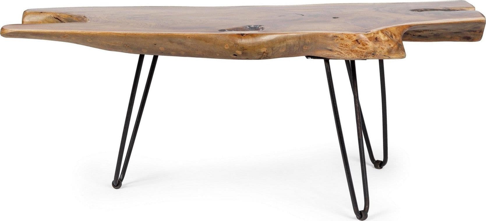 Tavolino "Adanya" gambe in acciaio e piano in radici di teak per arredamento in Console e tavoli da divano Decor Space - Altamura, commercioVirtuoso.it
