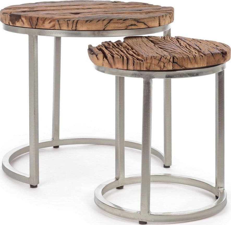 Tavolini "Rafter" struttura in acciaio e piano in legno per arredamento set da 2 in Console e tavoli da divano Decor Space - Altamura, commercioVirtuoso.it