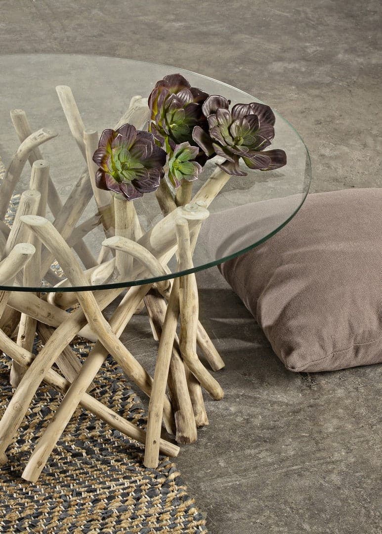 Tavolino "Samira" rami di teak con finitura naturale per arredamento in Console e tavoli da divano Decor Space - Altamura, commercioVirtuoso.it