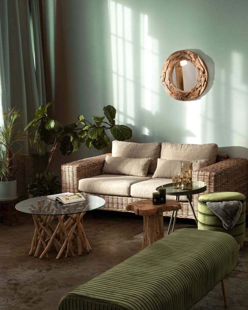 Tavolino "Samira" rami di teak con finitura naturale per arredamento in Console e tavoli da divano Decor Space - Altamura, commercioVirtuoso.it