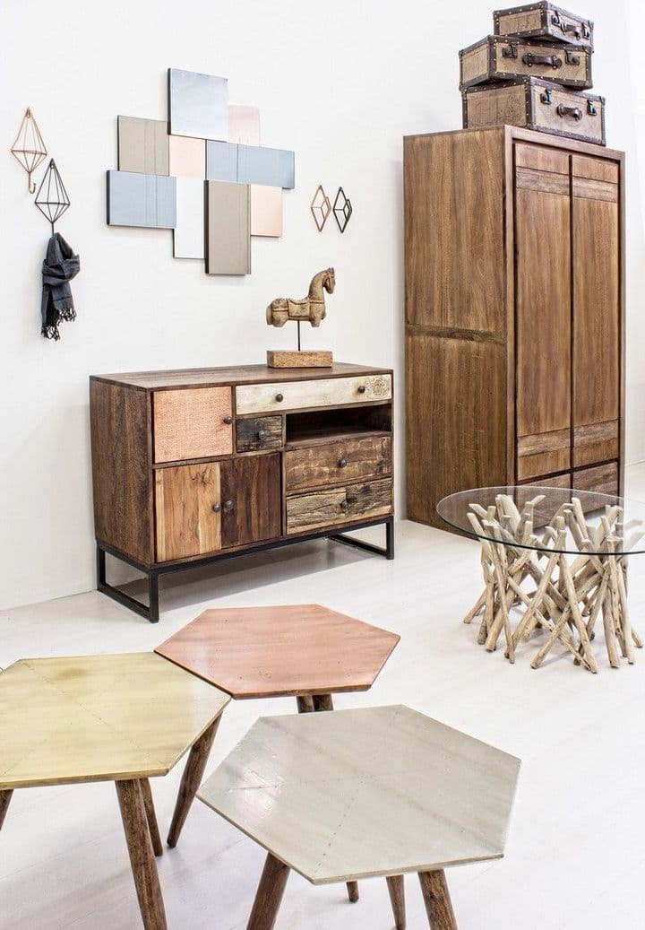 Tavolino "Samira" rami di teak con finitura naturale per arredamento in Console e tavoli da divano Decor Space - Altamura, commercioVirtuoso.it
