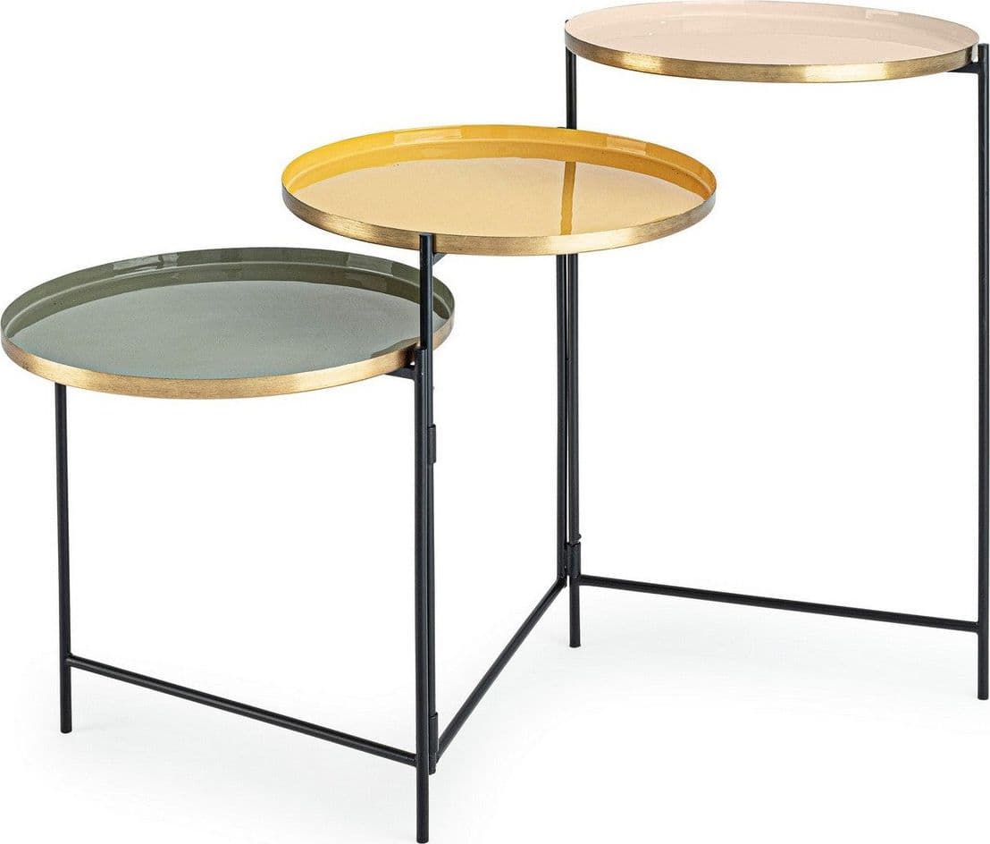 Tavolino "Amrita" struttura in acciaio 3 posti per arredamento in Console e tavoli da divano Decor Space - Altamura, commercioVirtuoso.it