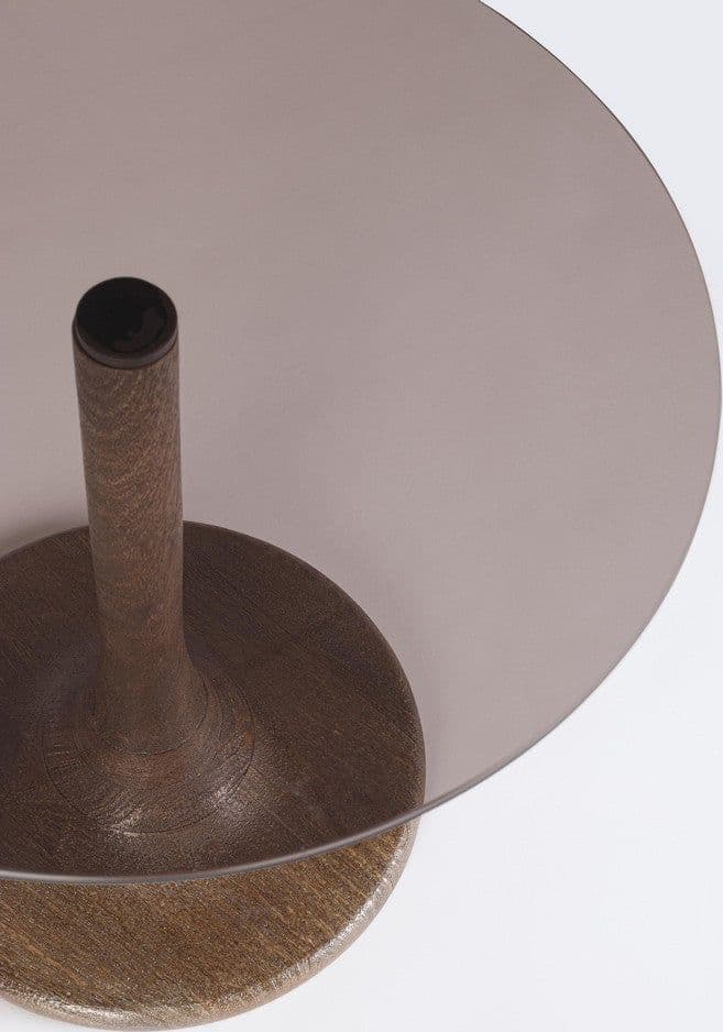 Tavolino "Aberdeen" gamba in legno di mango e piano in vetro per interni in Console e tavoli da divano Decor Space - Altamura, commercioVirtuoso.it