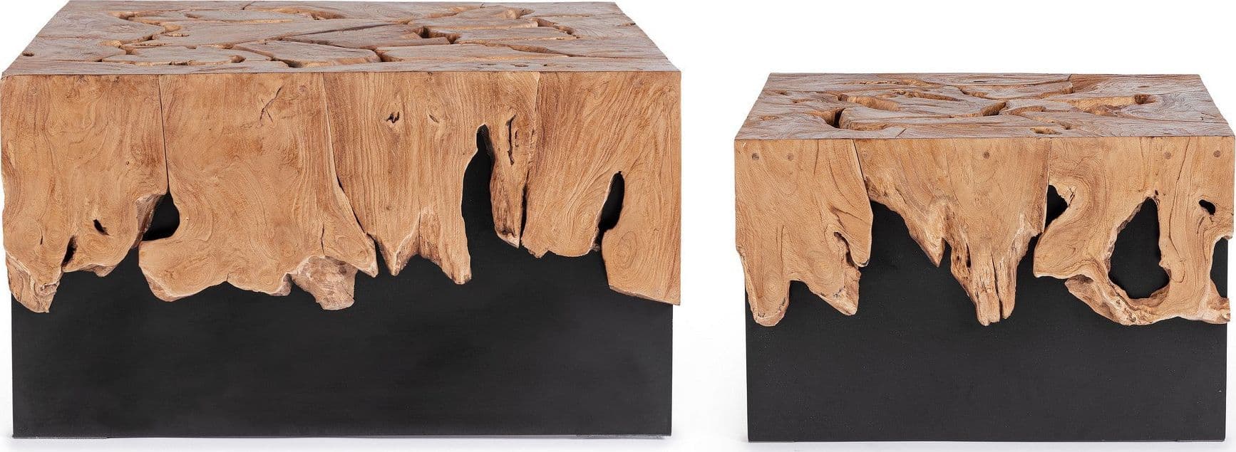 Tavolino "Grenada" base in acciaio e piano in radici di teak per interni in Console e tavoli da divano Decor Space - Altamura, commercioVirtuoso.it