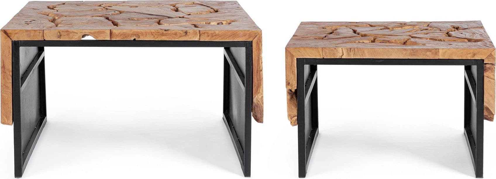 Tavolino "Grenada" base in acciaio e piano in radici di teak per interni in Console e tavoli da divano Decor Space - Altamura, commercioVirtuoso.it