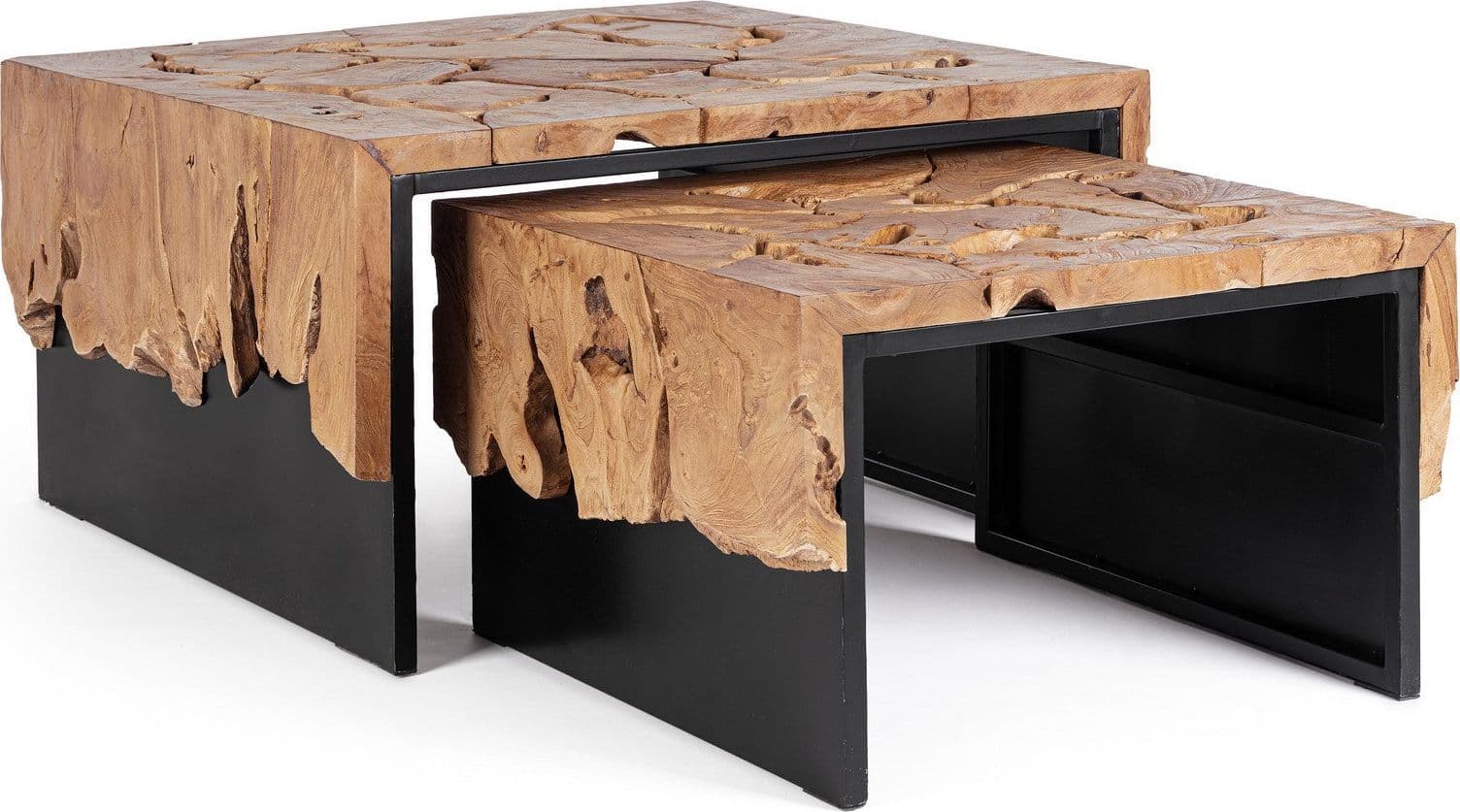 Tavolino "Grenada" base in acciaio e piano in radici di teak per interni in Console e tavoli da divano Decor Space - Altamura, commercioVirtuoso.it