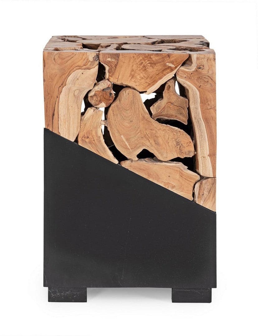 Tavolino "Grenada" base in acciaio e piano in radici di teak per interni in Console e tavoli da divano Decor Space - Altamura, commercioVirtuoso.it