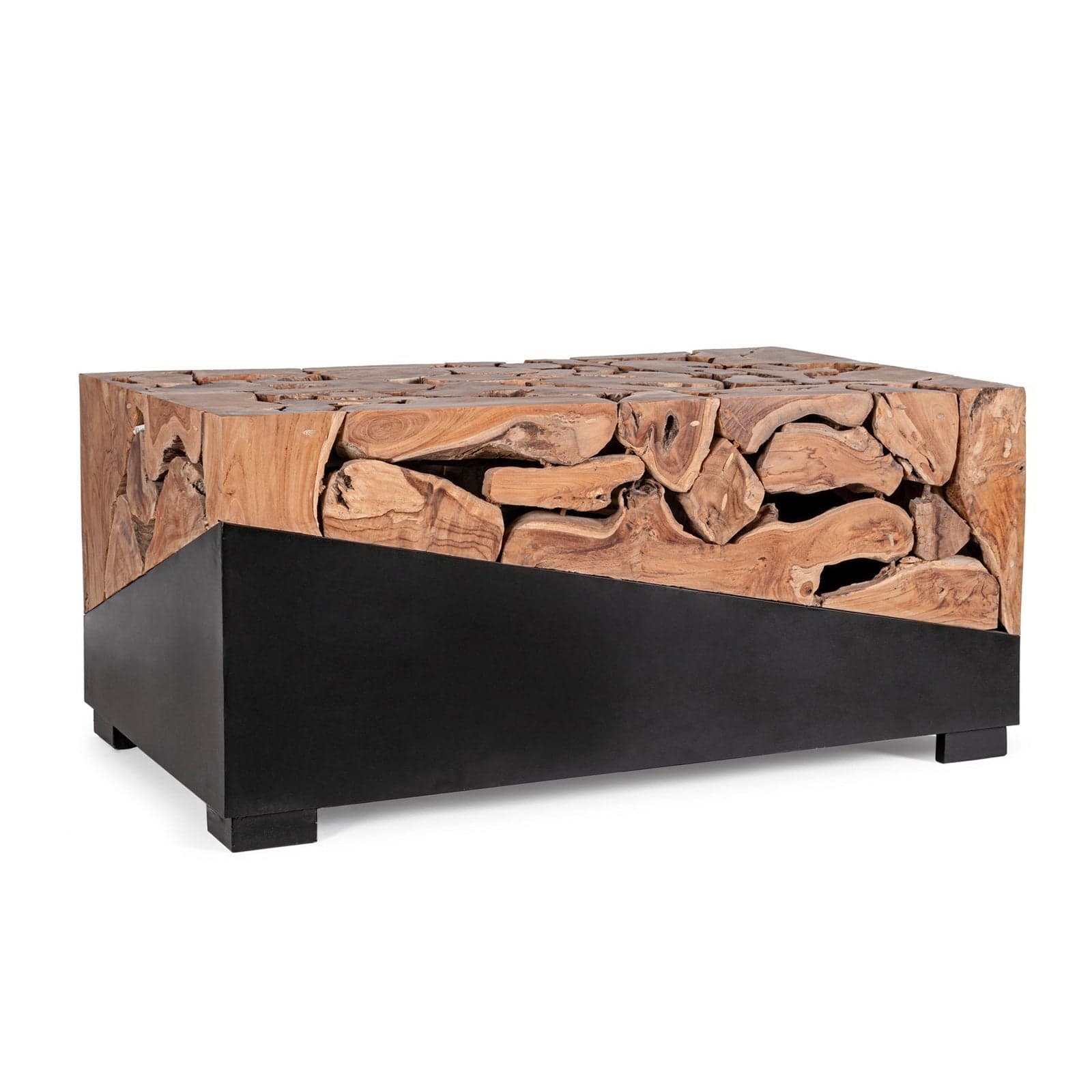 Tavolino "Grenada" base in acciaio e piano in radici di teak per interni in Console e tavoli da divano Decor Space - Altamura, commercioVirtuoso.it
