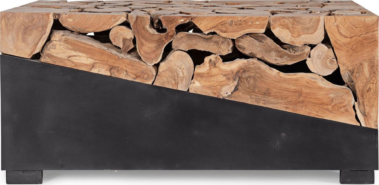 Tavolino "Grenada" base in acciaio e piano in radici di teak per interni in Console e tavoli da divano Decor Space - Altamura, commercioVirtuoso.it