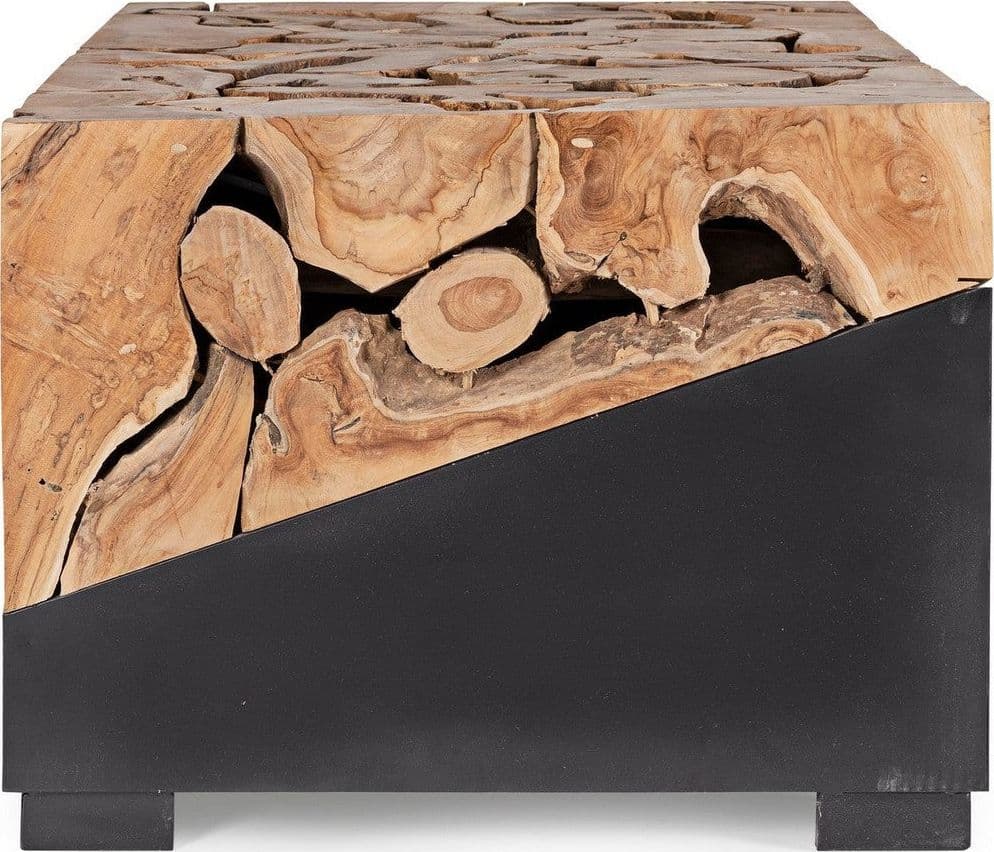 Tavolino "Grenada" base in acciaio e piano in radici di teak per interni in Console e tavoli da divano Decor Space - Altamura, commercioVirtuoso.it