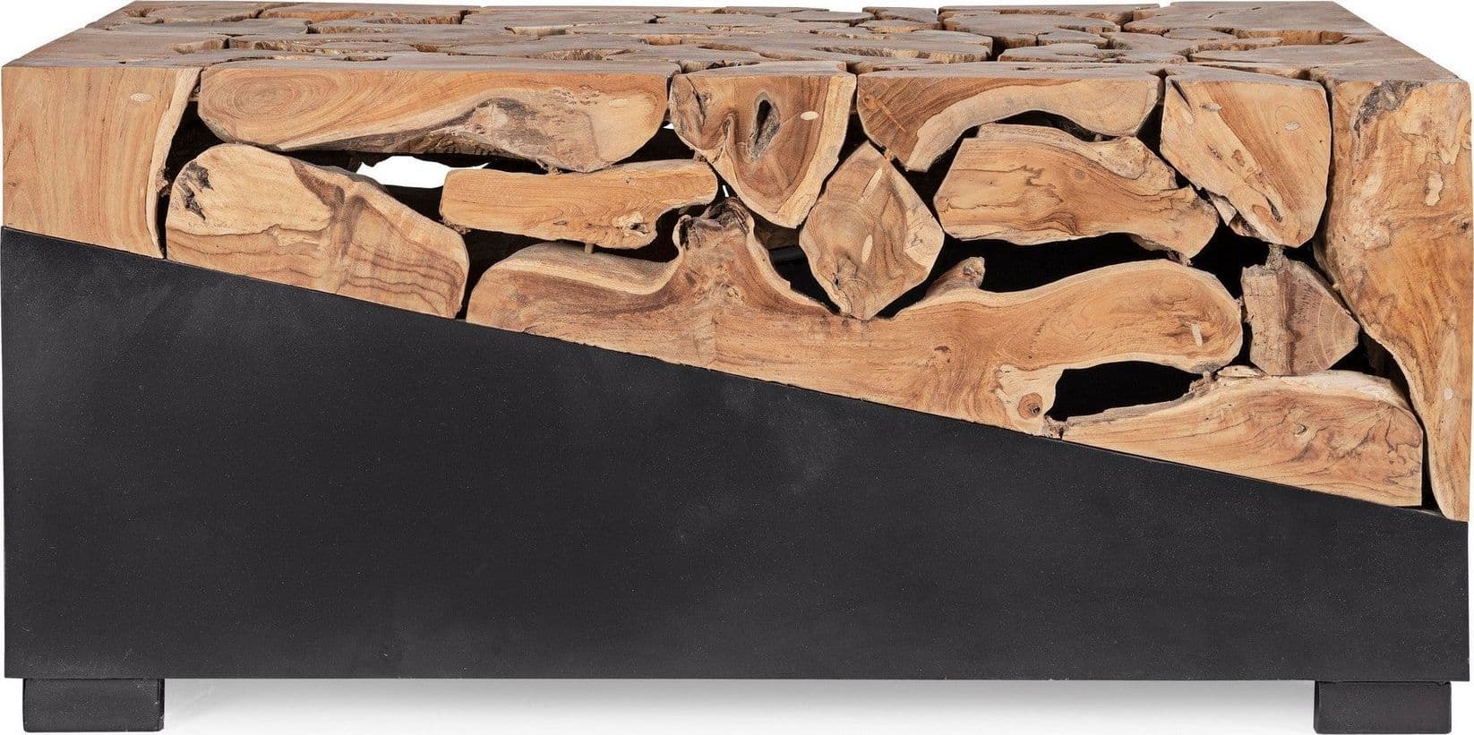 Tavolino "Grenada" base in acciaio e piano in radici di teak per interni in Console e tavoli da divano Decor Space - Altamura, commercioVirtuoso.it