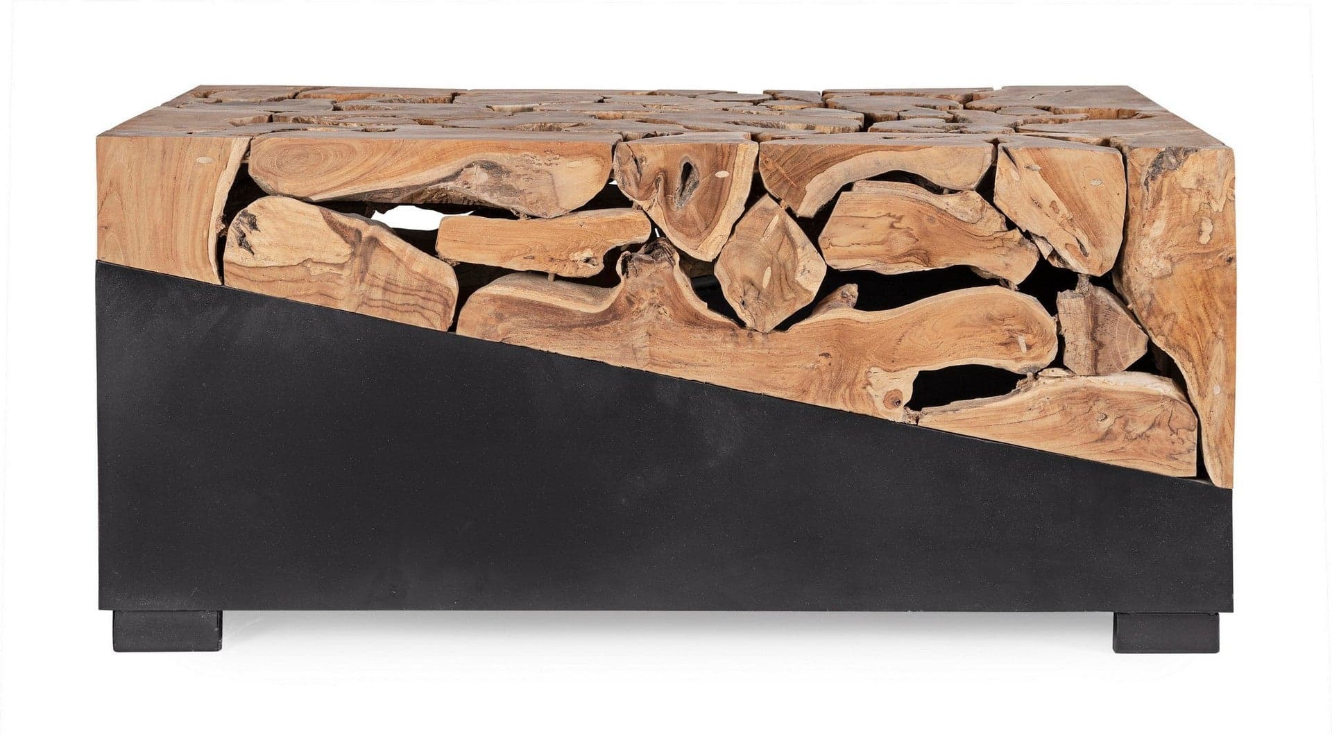 Tavolino "Grenada" base in acciaio e piano in radici di teak per interni in Console e tavoli da divano Decor Space - Altamura, commercioVirtuoso.it