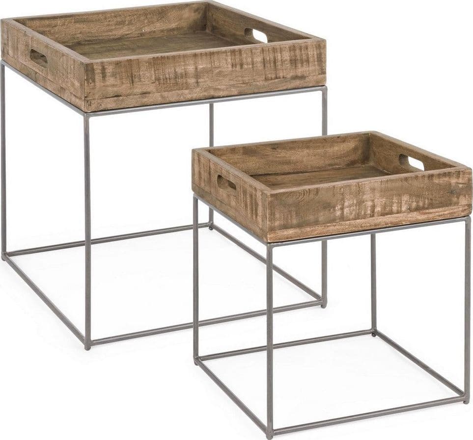 Tavolino "Narvik" struttura in acciaio e piano in legno di mango per interni in Console e tavoli da divano Decor Space - Altamura, commercioVirtuoso.it