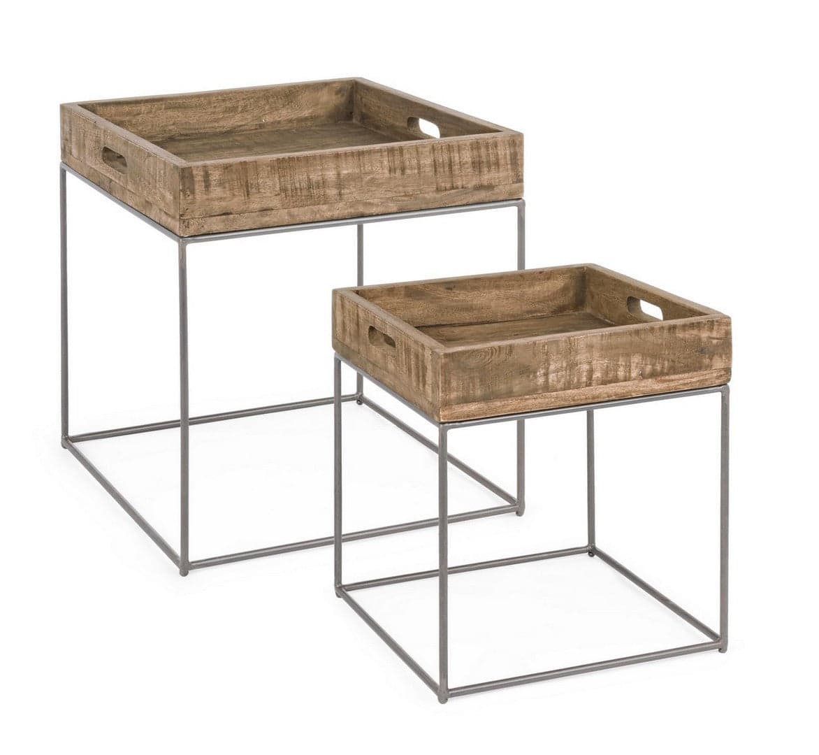 Tavolino "Narvik" struttura in acciaio e piano in legno di mango per interni in Console e tavoli da divano Decor Space - Altamura, commercioVirtuoso.it