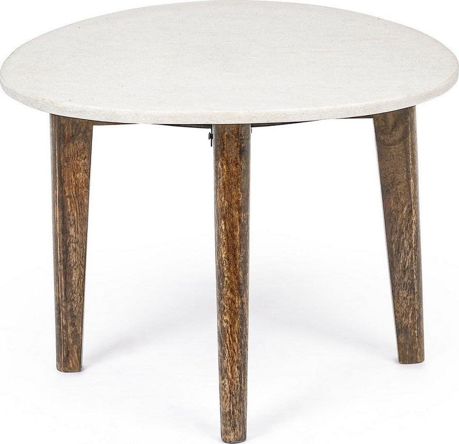 Tavolino "Sylvester" gambe in legno di mango e piano in marmo per interni in Console e tavoli da divano Decor Space - Altamura, commercioVirtuoso.it