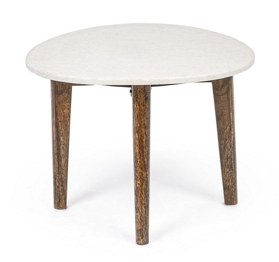 Tavolino "Sylvester" gambe in legno di mango e piano in marmo per interni in Console e tavoli da divano Decor Space - Altamura, commercioVirtuoso.it