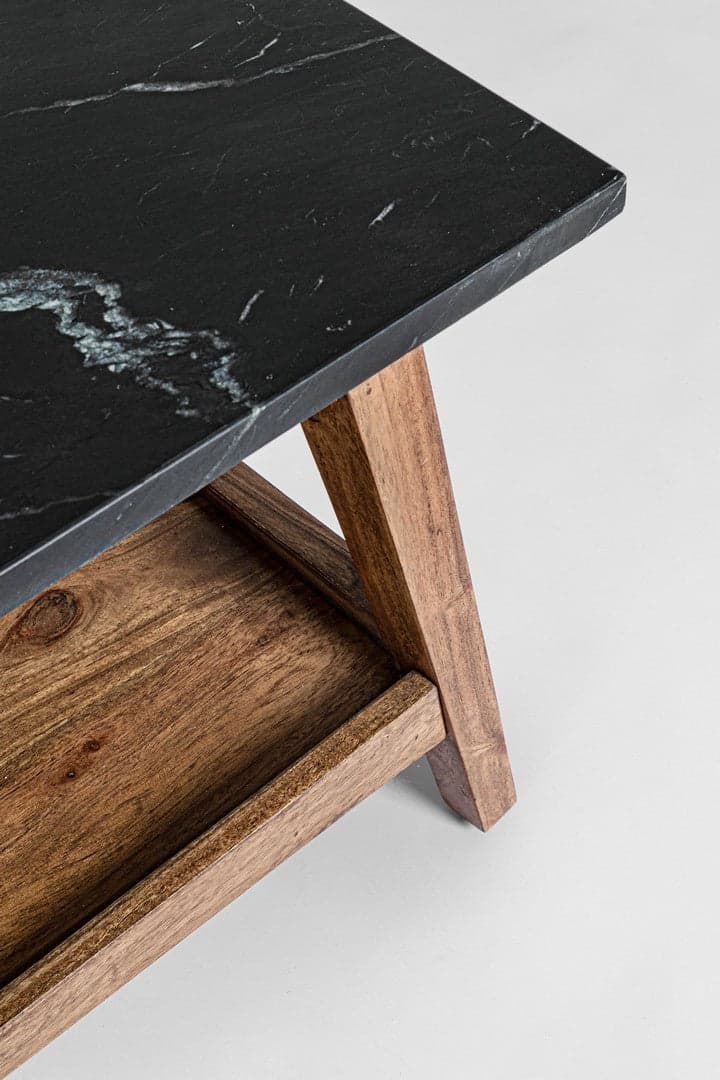 Tavolino "Pueblo" struttura in acacia piano in marmo per arredamento in Console e tavoli da divano Decor Space - Altamura, commercioVirtuoso.it