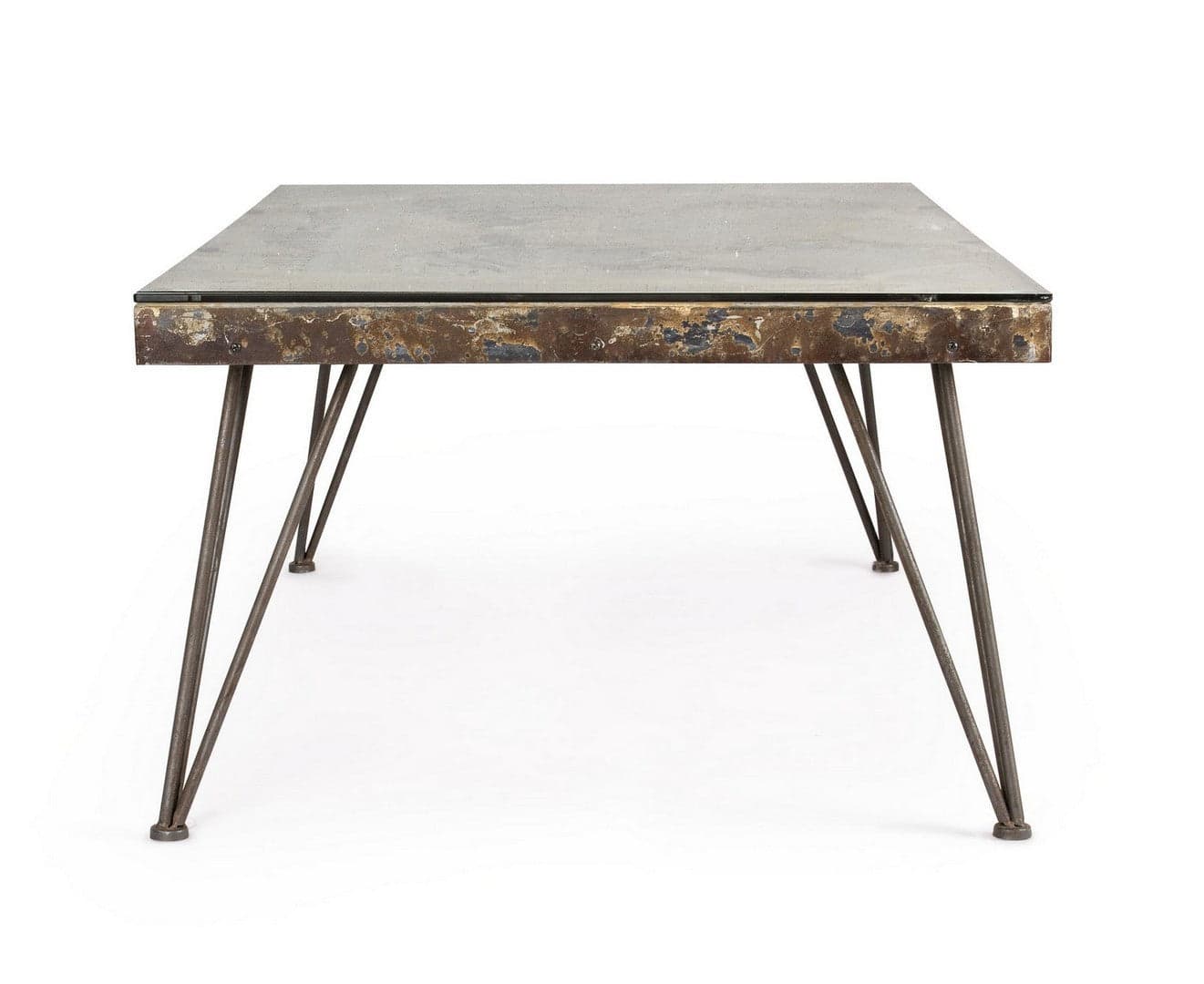 Tavolino "Atlantide" struttura in acciaio anticato piano in vetro per arredamento in Console e tavoli da divano Decor Space - Altamura, commercioVirtuoso.it