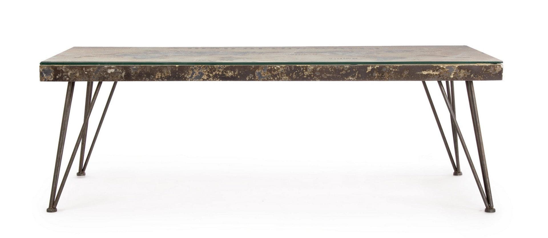 Tavolino "Atlantide" struttura in acciaio anticato piano in vetro per arredamento in Console e tavoli da divano Decor Space - Altamura, commercioVirtuoso.it