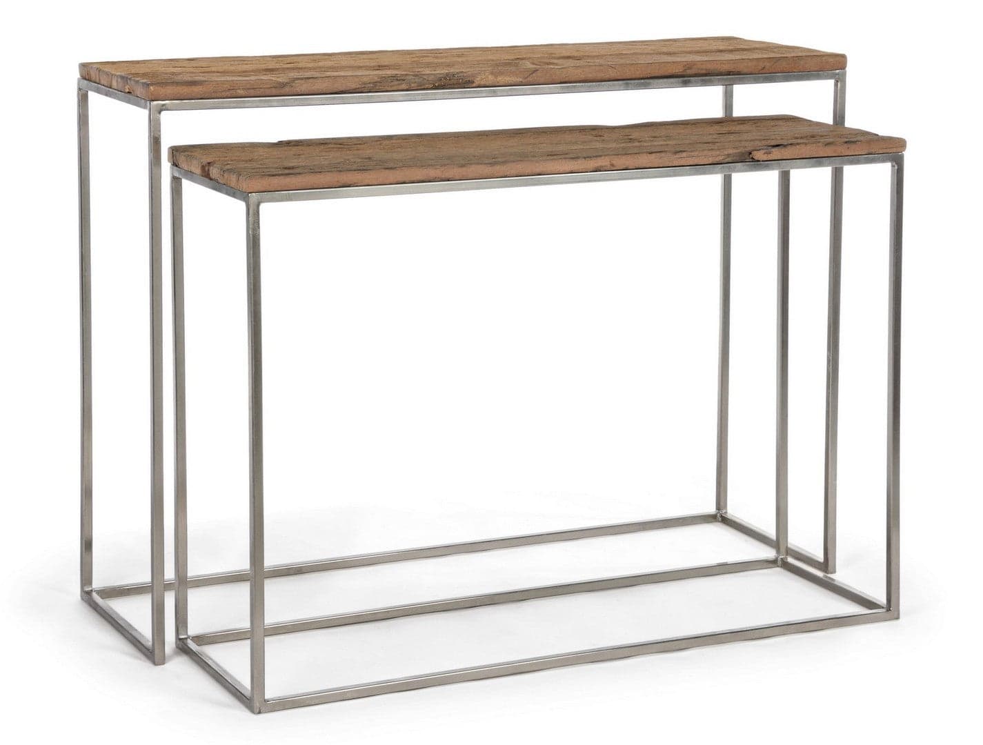 Consolle "Rafter" struttura in acciaio con finitura nickel per interni set da 2 in Credenze Decor Space - Altamura, commercioVirtuoso.it