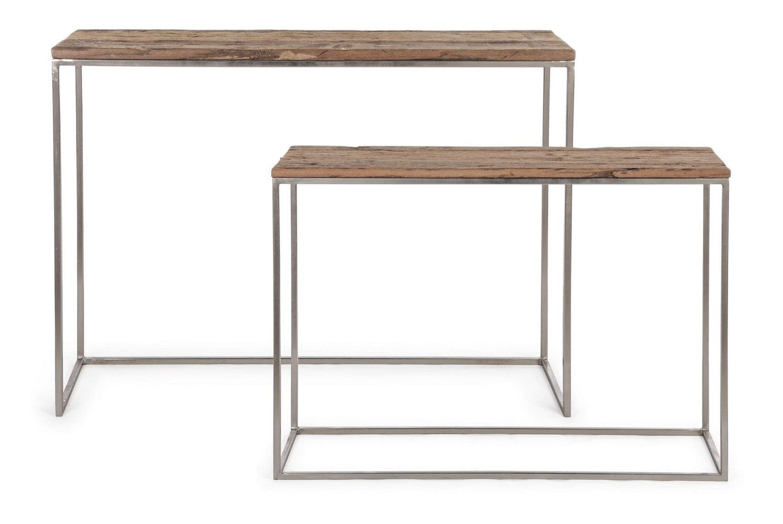 Consolle "Rafter" struttura in acciaio con finitura nickel per interni set da 2 in Credenze Decor Space - Altamura, commercioVirtuoso.it