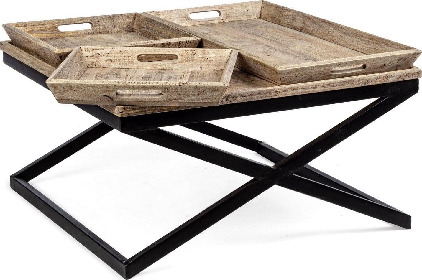 Tavolino "Tray" struttura in acciaio piano in legno di mango per arredamento in Console e tavoli da divano Decor Space - Altamura, commercioVirtuoso.it