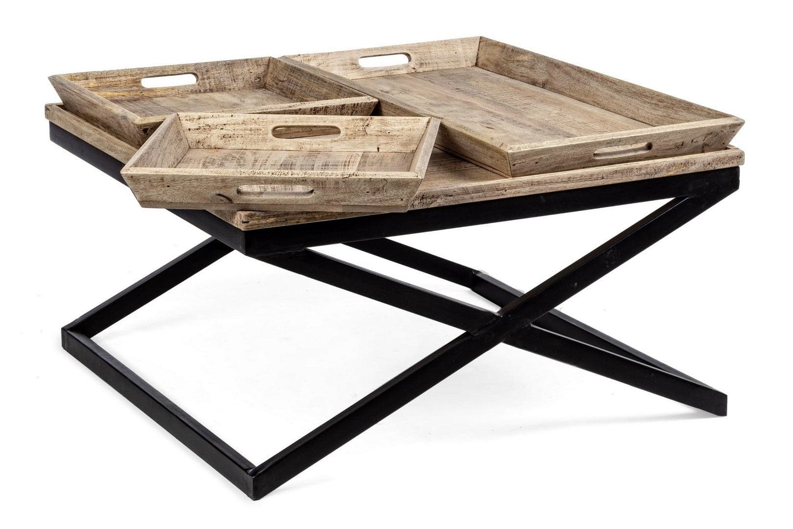 Tavolino "Tray" struttura in acciaio piano in legno di mango per arredamento in Console e tavoli da divano Decor Space - Altamura, commercioVirtuoso.it