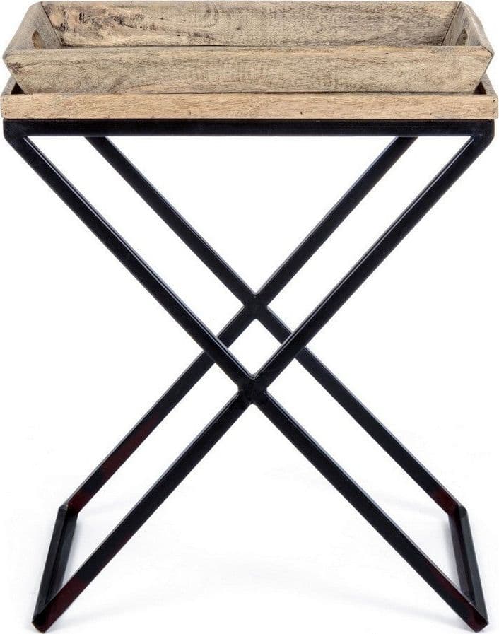 Tavolino "Tray" struttura in acciaio piano in legno di mango per arredamento in Console e tavoli da divano Decor Space - Altamura, commercioVirtuoso.it
