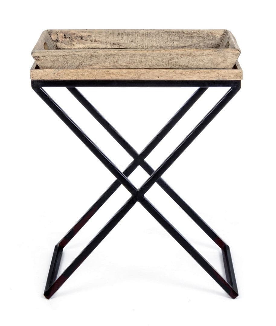 Tavolino "Tray" struttura in acciaio piano in legno di mango per arredamento in Console e tavoli da divano Decor Space - Altamura, commercioVirtuoso.it