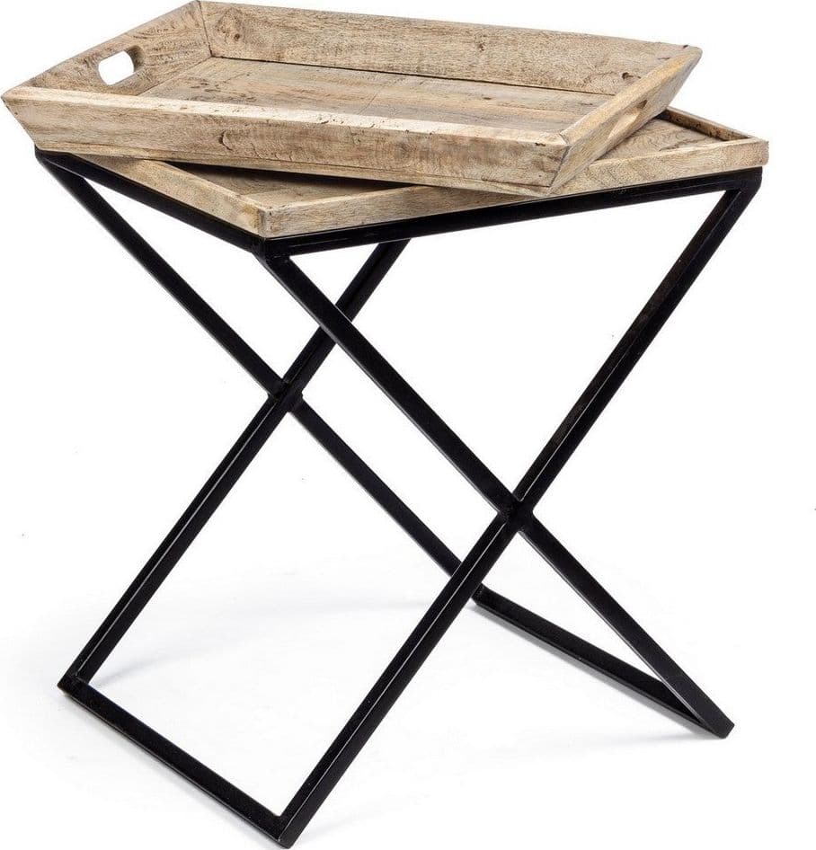 Tavolino "Tray" struttura in acciaio piano in legno di mango per arredamento in Console e tavoli da divano Decor Space - Altamura, commercioVirtuoso.it