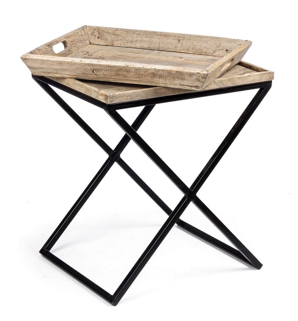 Tavolino "Tray" struttura in acciaio piano in legno di mango per arredamento in Console e tavoli da divano Decor Space - Altamura, commercioVirtuoso.it