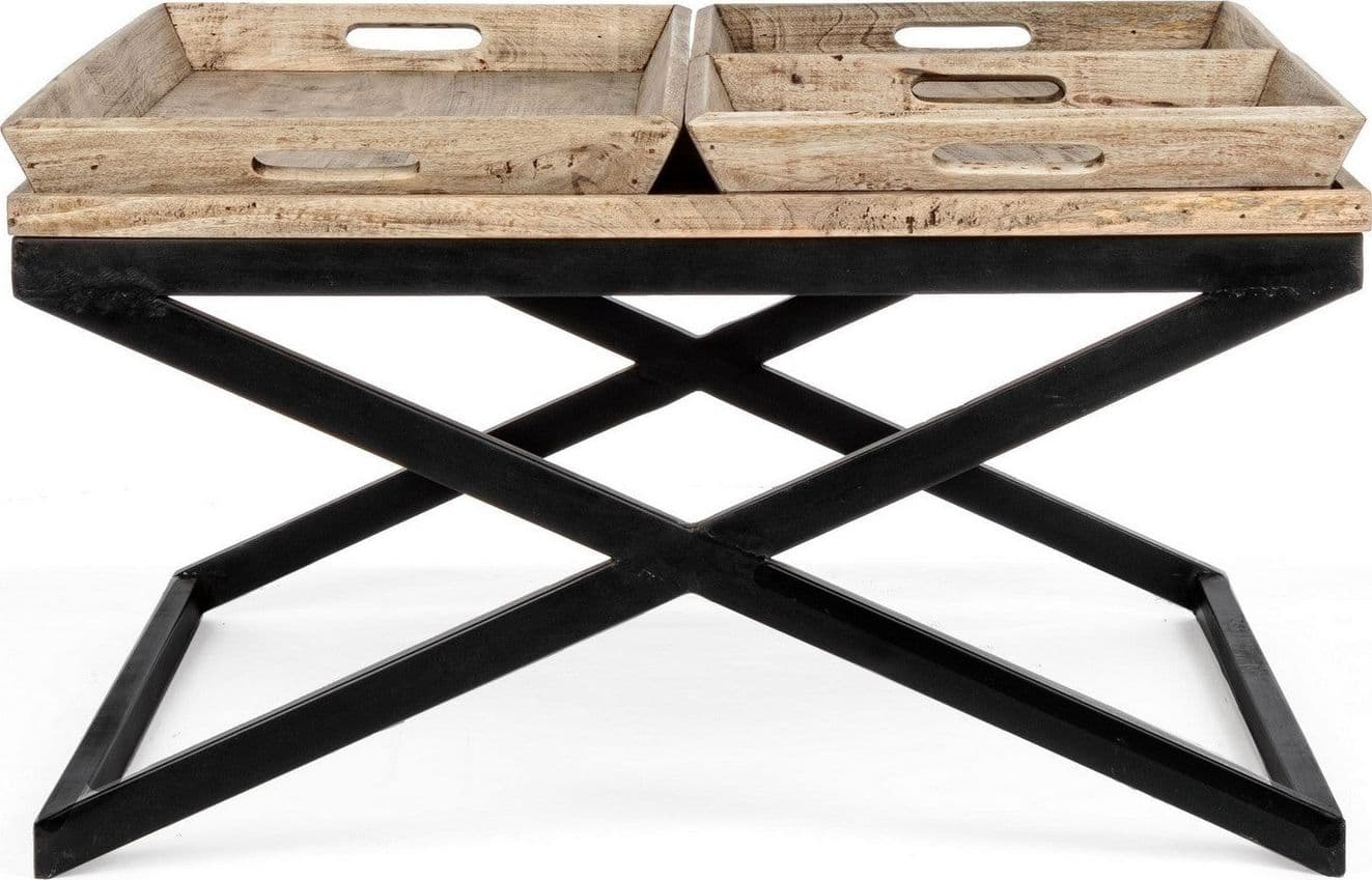 Tavolino "Tray" struttura in acciaio piano in legno di mango per arredamento in Console e tavoli da divano Decor Space - Altamura, commercioVirtuoso.it