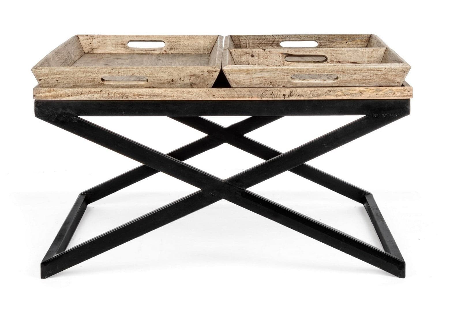 Tavolino "Tray" struttura in acciaio piano in legno di mango per arredamento in Console e tavoli da divano Decor Space - Altamura, commercioVirtuoso.it