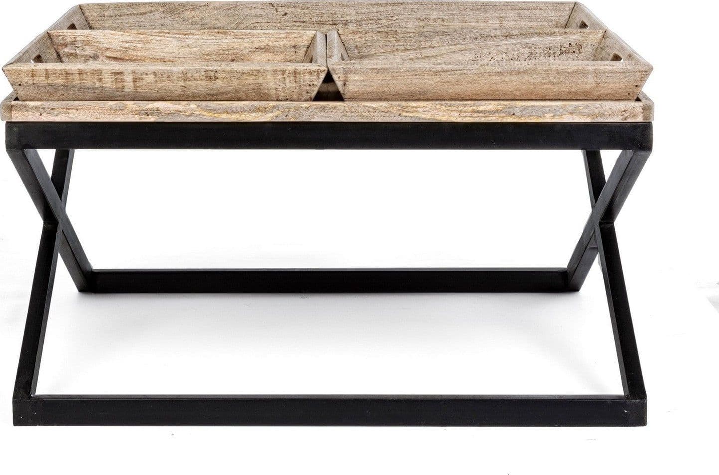 Tavolino "Tray" struttura in acciaio piano in legno di mango per arredamento in Console e tavoli da divano Decor Space - Altamura, commercioVirtuoso.it