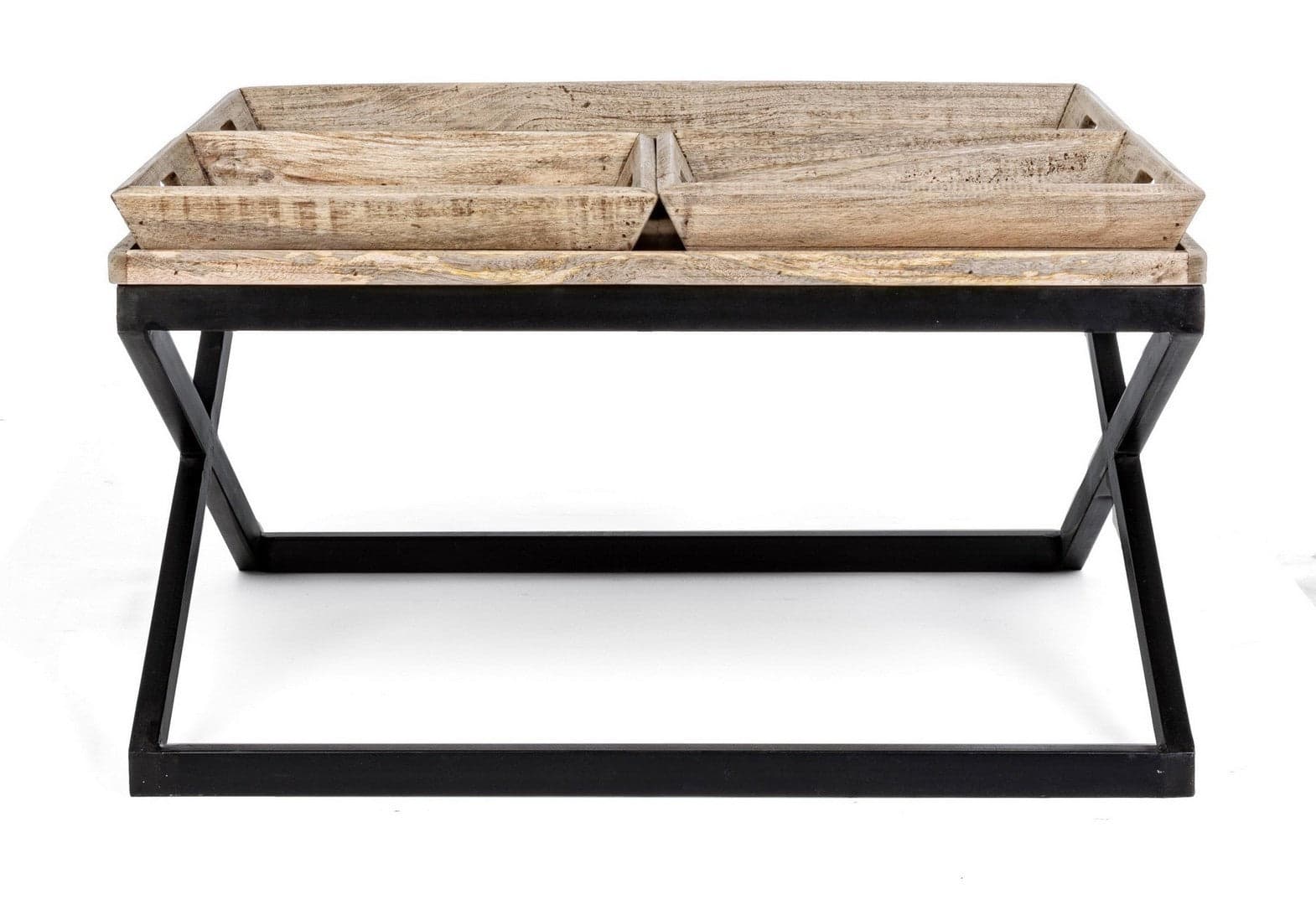 Tavolino "Tray" struttura in acciaio piano in legno di mango per arredamento in Console e tavoli da divano Decor Space - Altamura, commercioVirtuoso.it