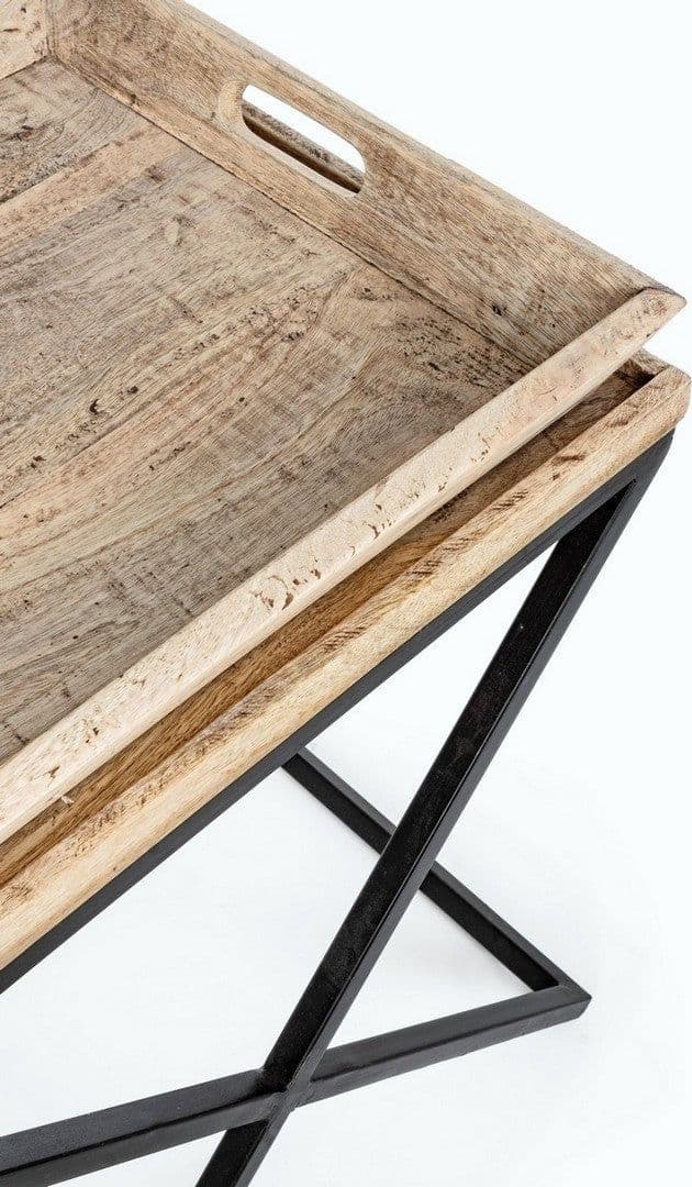 Tavolino "Tray" struttura in acciaio piano in legno di mango per arredamento in Console e tavoli da divano Decor Space - Altamura, commercioVirtuoso.it