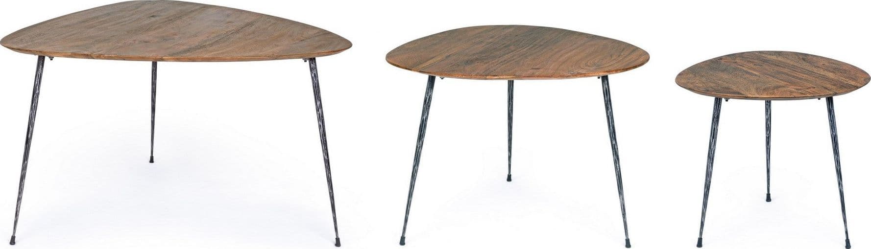 Tavolini "Boscage" gambe in acciaio piano in legno di mango per arredamento set da 3 in Console e tavoli da divano Decor Space - Altamura, commercioVirtuoso.it