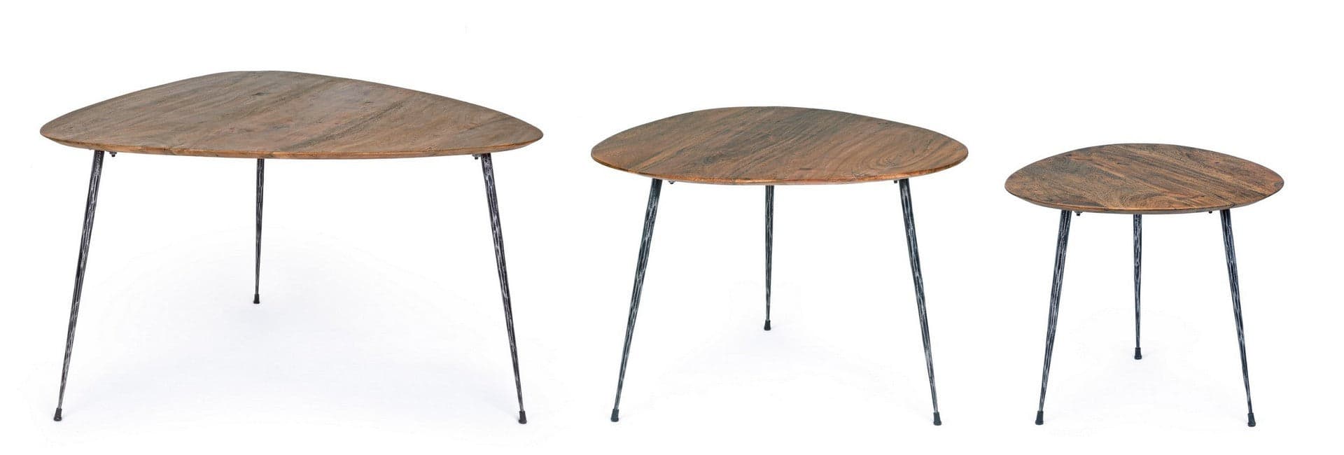 Tavolini "Boscage" gambe in acciaio piano in legno di mango per arredamento set da 3 in Console e tavoli da divano Decor Space - Altamura, commercioVirtuoso.it