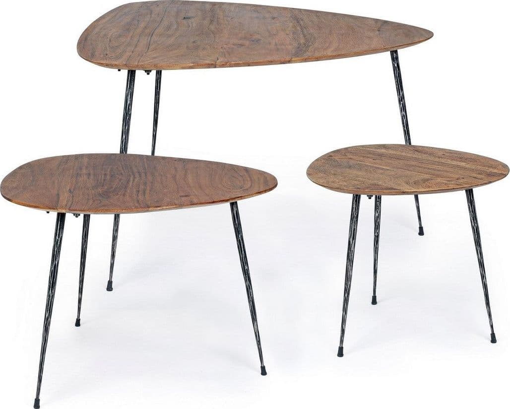 Tavolini "Boscage" gambe in acciaio piano in legno di mango per arredamento set da 3 in Console e tavoli da divano Decor Space - Altamura, commercioVirtuoso.it