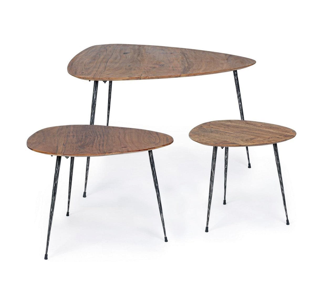 Tavolini "Boscage" gambe in acciaio piano in legno di mango per arredamento set da 3 in Console e tavoli da divano Decor Space - Altamura, commercioVirtuoso.it