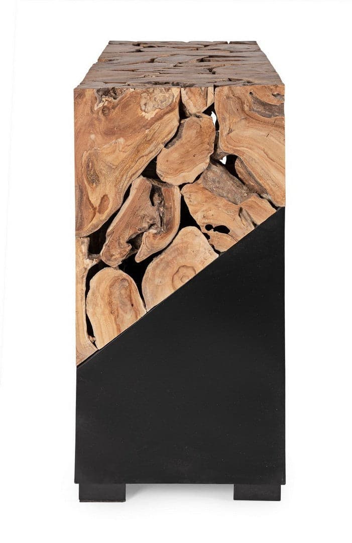 Consolle "Grenada" con piano in radici di teak con base in acciaio per interni in Credenze Decor Space - Altamura, commercioVirtuoso.it