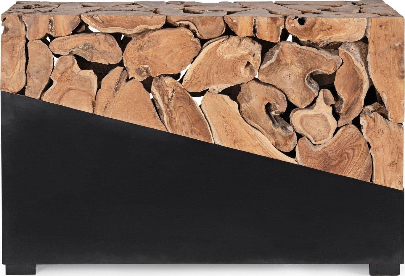 Consolle "Grenada" con piano in radici di teak con base in acciaio per interni in Credenze Decor Space - Altamura, commercioVirtuoso.it