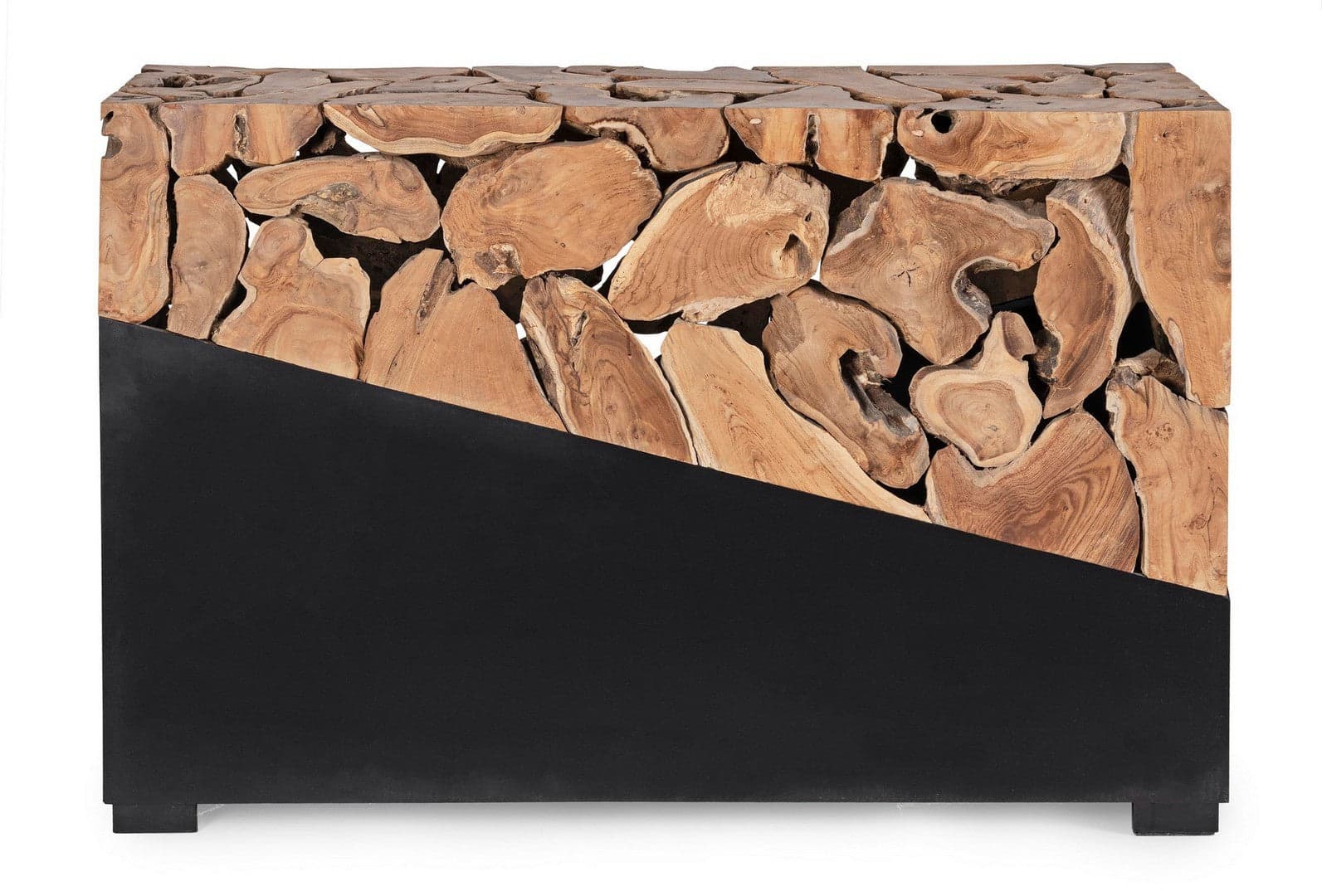 Consolle "Grenada" con piano in radici di teak con base in acciaio per interni in Credenze Decor Space - Altamura, commercioVirtuoso.it