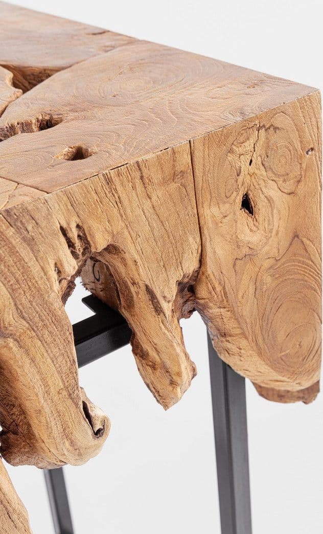 Consolle "Grenada" con piano in radici di teak con base in acciaio per interni in Credenze Decor Space - Altamura, commercioVirtuoso.it