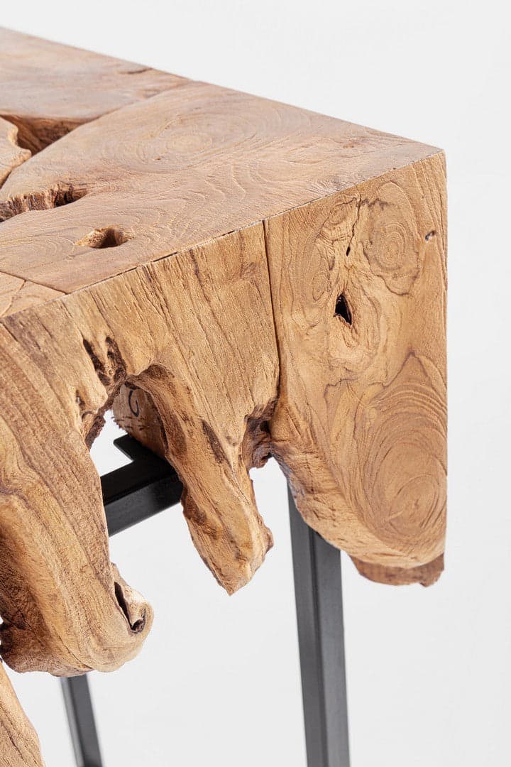 Consolle "Grenada" con piano in radici di teak con base in acciaio per interni in Credenze Decor Space - Altamura, commercioVirtuoso.it